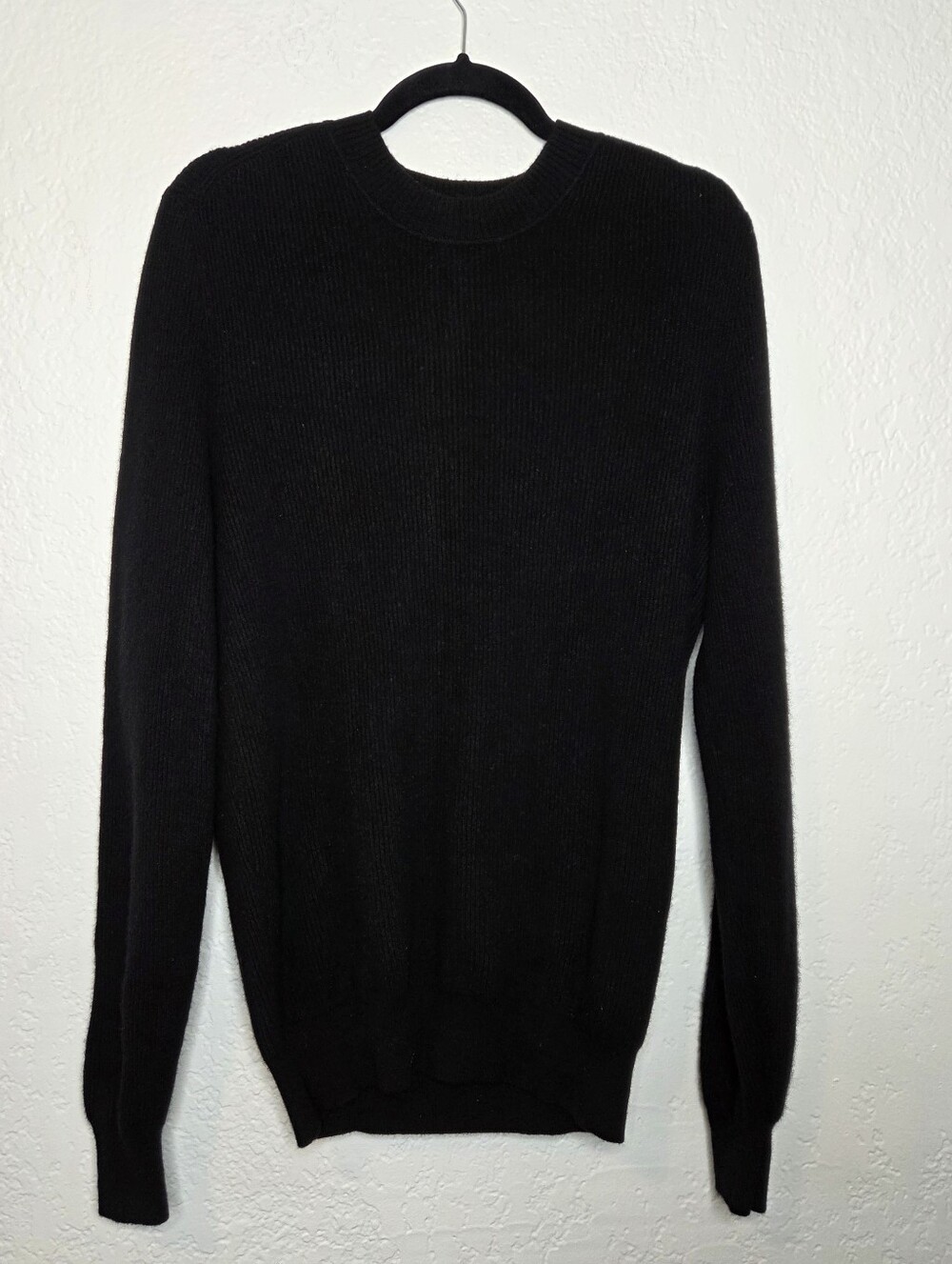 Massimo Dutti Men's Black Crewneck Sweater Wool Cashmere Blend Size Large Ribbed